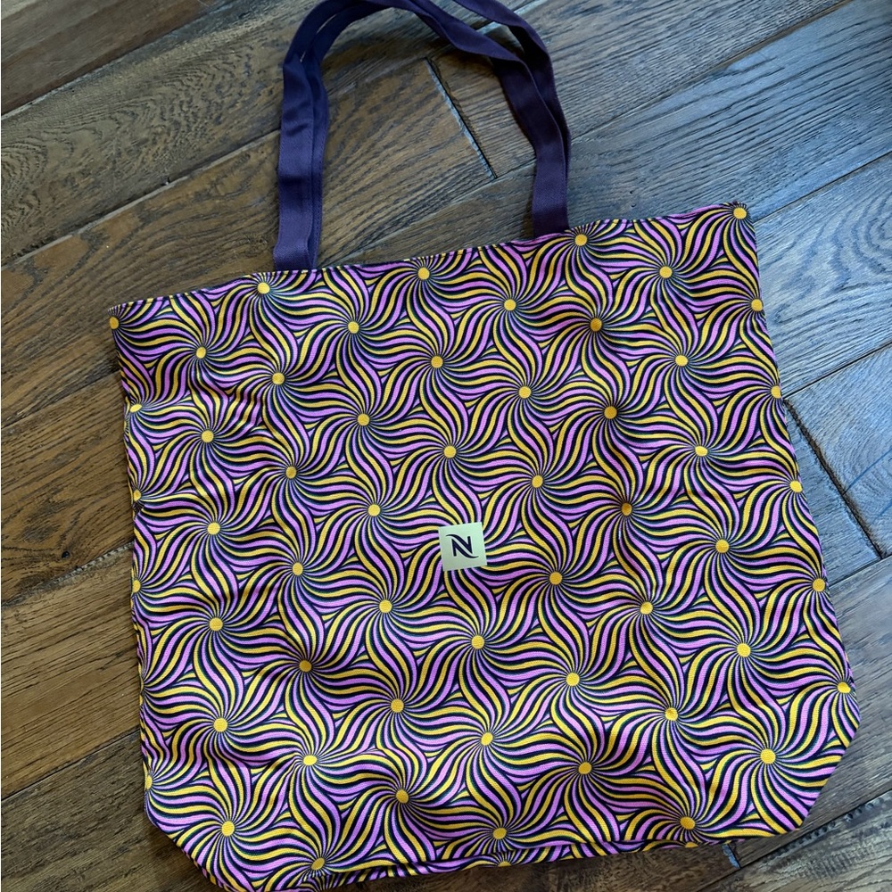 Nespresso Purple and Yellow Patterned Tote Bag